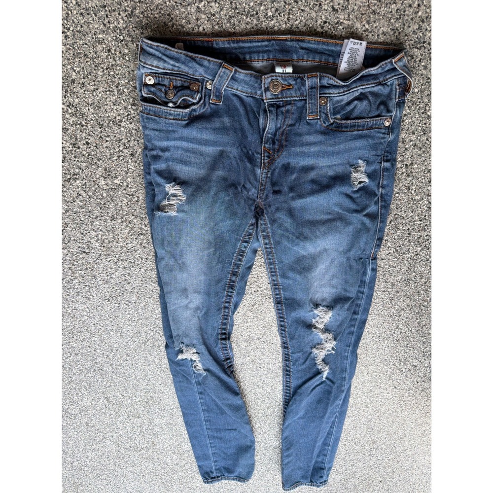 True Religion Halle Super Skinny Distressed Jeans Medium Wash Blue‎ Size 31